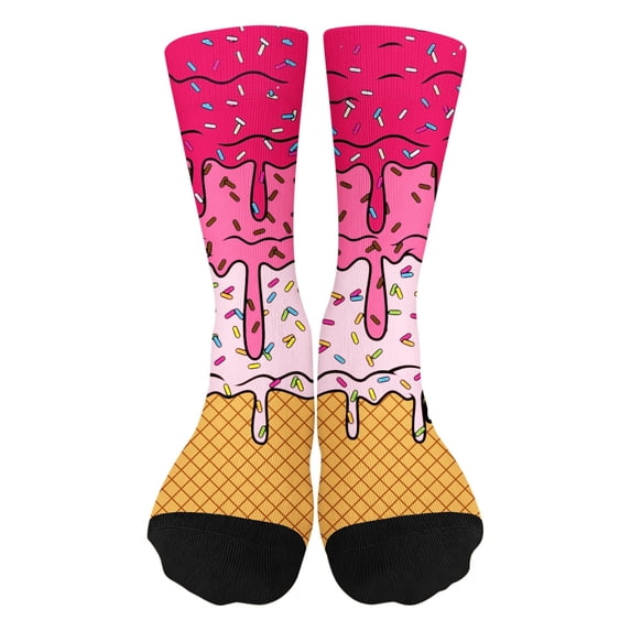 Kids' Ice Cream Crew Socks - Melting Ice Cream & Sprinkle Print Socks for Boys & Girls (7-12 Years)