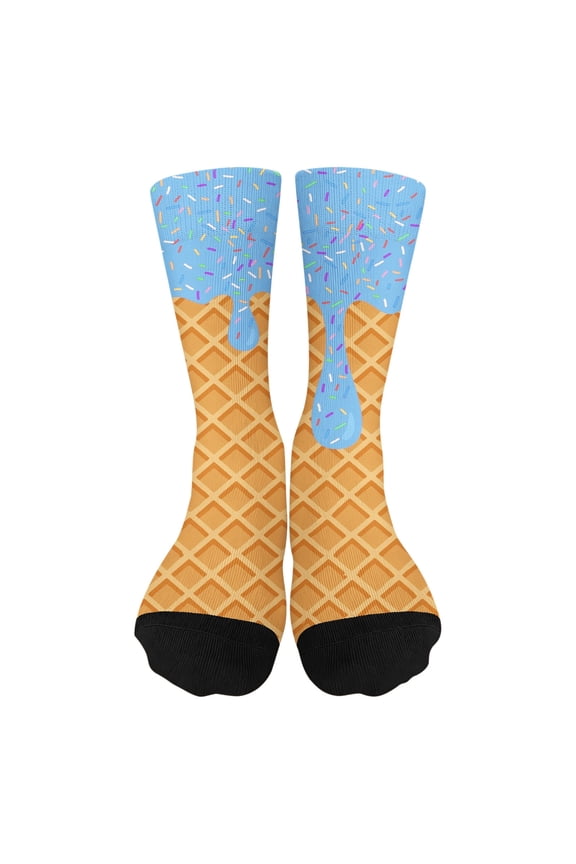 Kids' Ice Cream Crew Socks - Melting Ice Cream & Sprinkle Print Socks for Boys & Girls (7-12 Years)