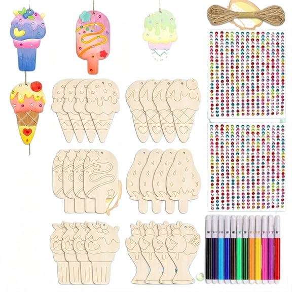 Kids Ice Cream Painting Kit with Paint Markers And, 24 Pieces Diy Craft Supplies for Toddlers, Birthday Party Favors for Student