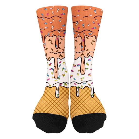 Kids Ice Cream Print Socks, Cute Dessert Pattern Crew Socks for Boys Girls 7-12, Fun Novelty Children Socks for School Daily, Soft