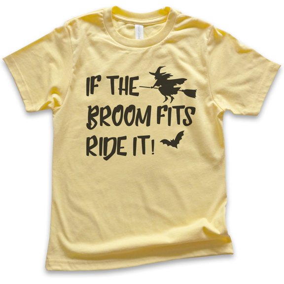 Kids If The Broom Fits Ride It Witch Shirt, Youth Kids Boy Girl T-Shirt, Halloween T-shirt, Witch T-shirt, Yellow, Large