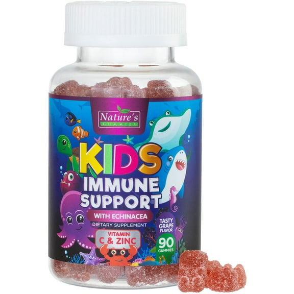 Kids Immune Support Supplement Gummies - Daily Childrens Vitamins C, Zinc & Echinacea - Gummy for Kids Immune Support, Ages 4 and Up, Natural Berry Flavor, Non-GMO, Gluten-Free & Vegan - 90 Gummies