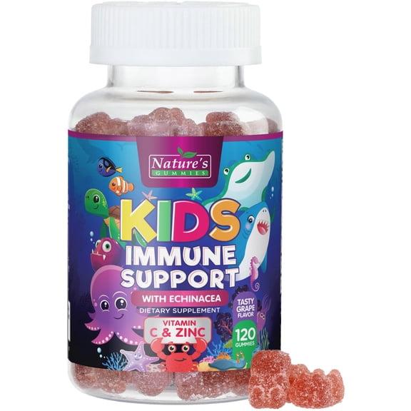Kids Immune Support Supplement Gummies - Daily Childrens Vitamins C, Zinc & Echinacea - Gummy for Kids Immune Support, Ages 4 and Up, Natural Berry Flavor, Non-GMO, Gluten-Free & Vegan - 120 Gummies