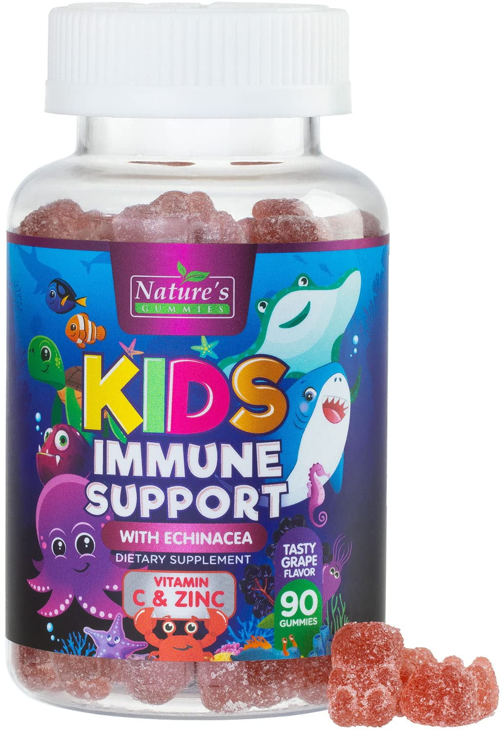 Kids Immune Support Gummies with Vitamin C, Zinc & Echinacea, Gluten Free & NonGMO Chewable