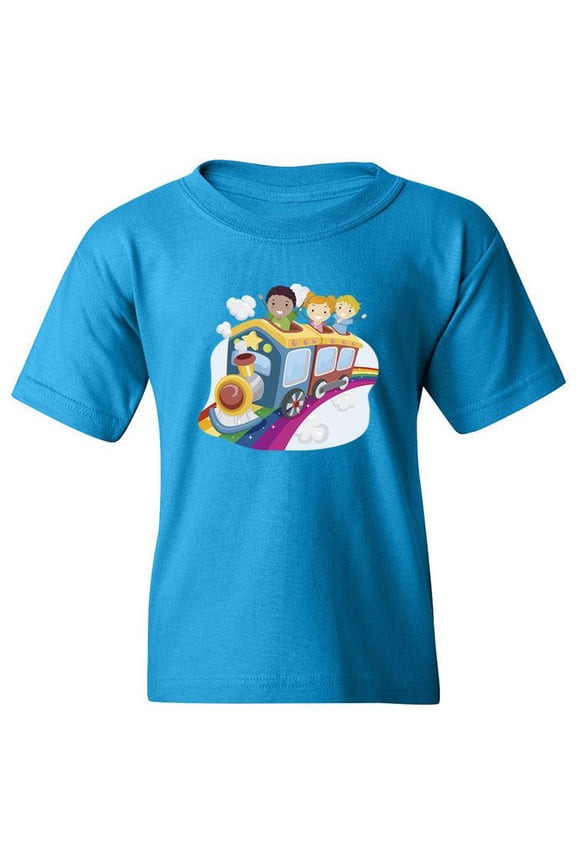 Kids In A Rainbow Traind T-Shirt Juniors -Image by Shutterstock, Large