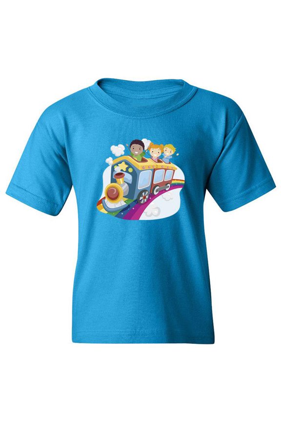 Kids In A Rainbow Traind T-Shirt Juniors -Image by Shutterstock, Medium
