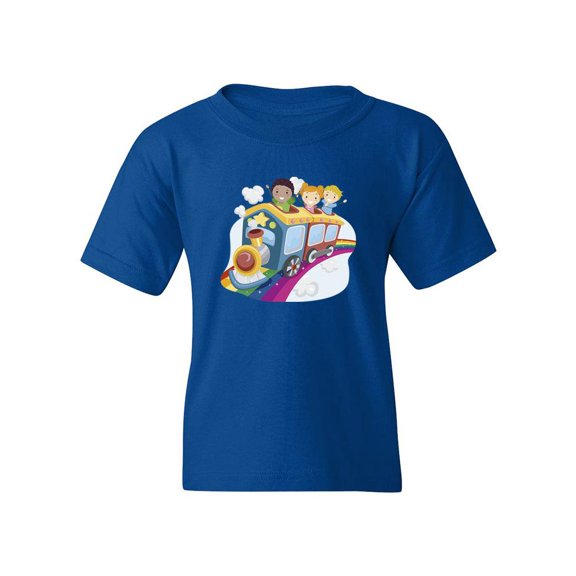 Kids In A Rainbow Traind T-Shirt Juniors -Image by Shutterstock,  x-Large