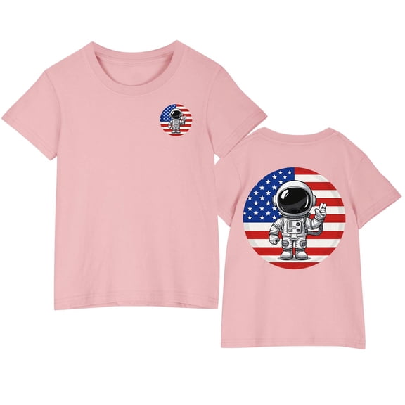 Kids Independence Day Graphic Tee Boys Girls American Flag Graphic T-Shirt Cute Round Neck Short Sleeve Cotton Top Pink 3-4 Years
