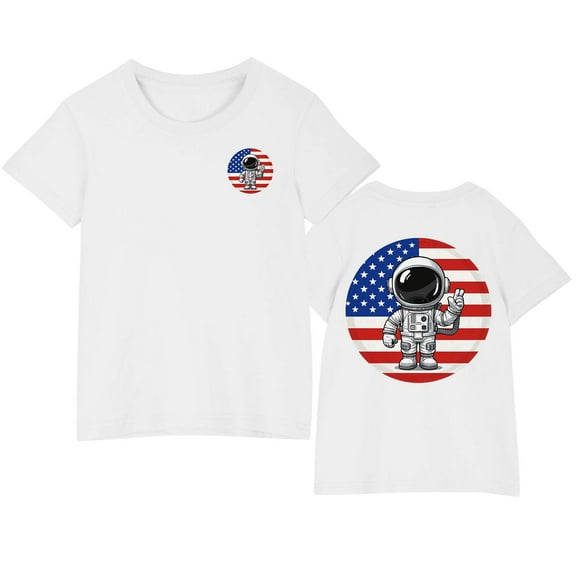 Kids Independence Day Graphic Tee Boys Girls American Flag Graphic T-Shirt Cute Round Neck Short Sleeve Cotton Top White 9-10 Years