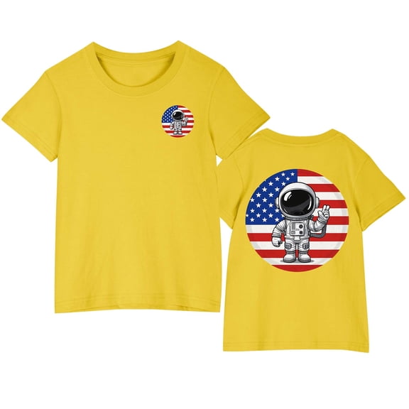 Kids Independence Day Graphic Tee Boys Girls American Flag Graphic T-Shirt Cute Round Neck Short Sleeve Cotton Top Yellow 3-4 Years