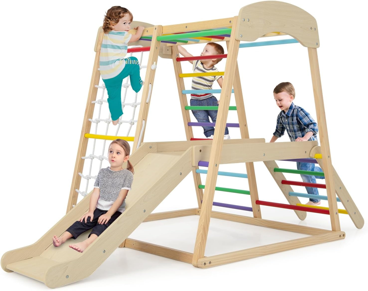 Kids Indoor Jungle Gym, Large 6-in-1 Playground Climber with Slide Ramp ...