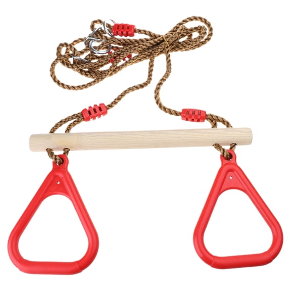 Kids Indoor Outdoor Wooden Trapeze Swing Bar with Plastic Rings for Sport
