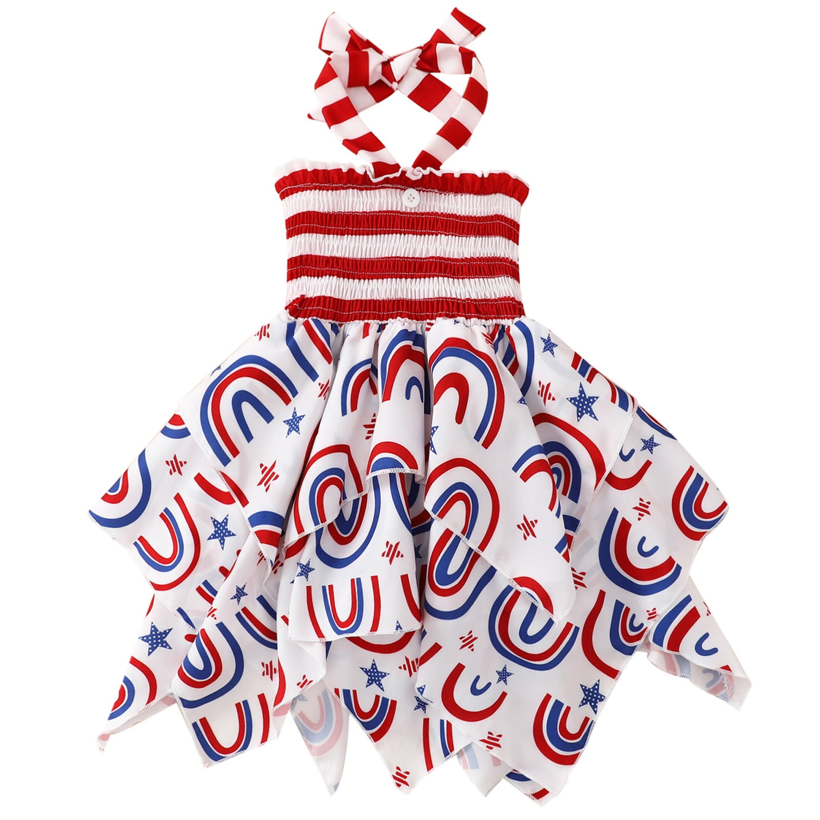 4th Of July Outfit For Baby Girls - USA Flag Halter Top + Denim Shorts Set (Sizes 90-130, Ages 1-6)