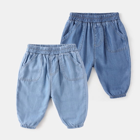 Kids Infant Baby Solid Jeans Pants Trousers Outfits Boys Girls