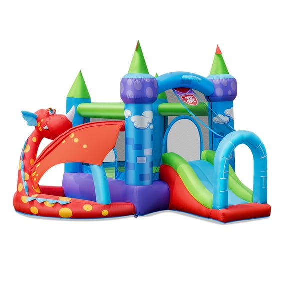 Kids Inflatable Bounce House with Slide and Jumping Area, Dragon Theme Bouncy Castle for Indoor Outdoor Play