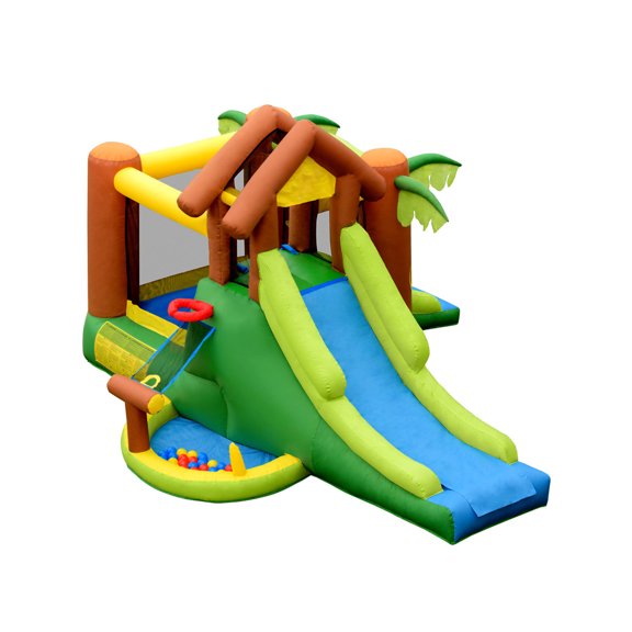 Kids Inflatable Bounce House with Slide and Jumping Area, Jungle Theme Bouncy Castle with Blower