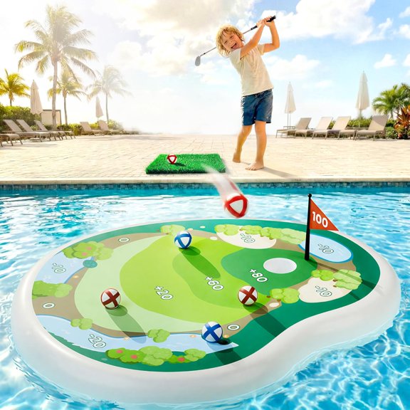Kids Inflatable Golf Pool Toys, Fun Swimming Pool Game, Floating Water Chipping Green W/Sticky Balls, Yard Summer Party Birthday Gift Years Old Boys Girls Teen Adults Family