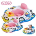 thumbnail image 1 of Kids Inflatable Pool Float With Steering Wheel Cartoon Car Shape Baby Swimming Ring For Toddlers Summer Water Toy For Beach Pool Bathtub 2PCS, Pink, 1 of 8