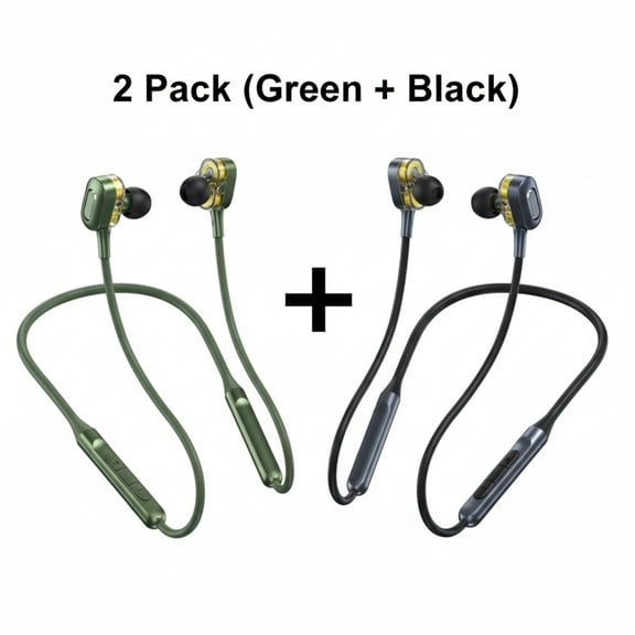 2 Pack Bluetooth Neckband Wireless Earphones, Sports Headphones InEar Earbuds (Green + Black)