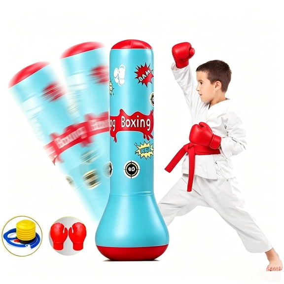 Kids Inflatable Punching Bag with Boxing Gloves, Cat-Shaped Bop Bag for Karate, Taekwondo Practice & Active Play, Bounce-Back Design for Boys & Girls