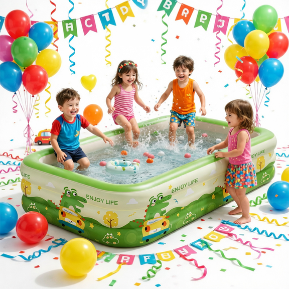Kids Inflatable Swimming Pool, 102'' Rectangular Blow up Pools for Ages 3-12 Backyard Family Birthday Party