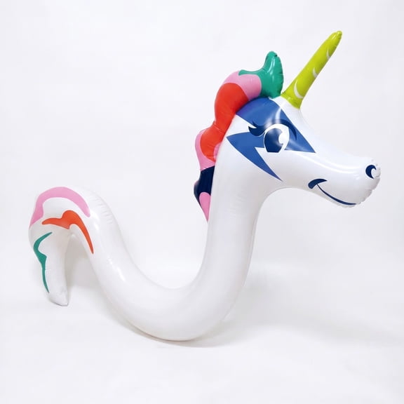 Kids Inflatable Unicorn Pool Float with Rainbow Mane and Tail - White