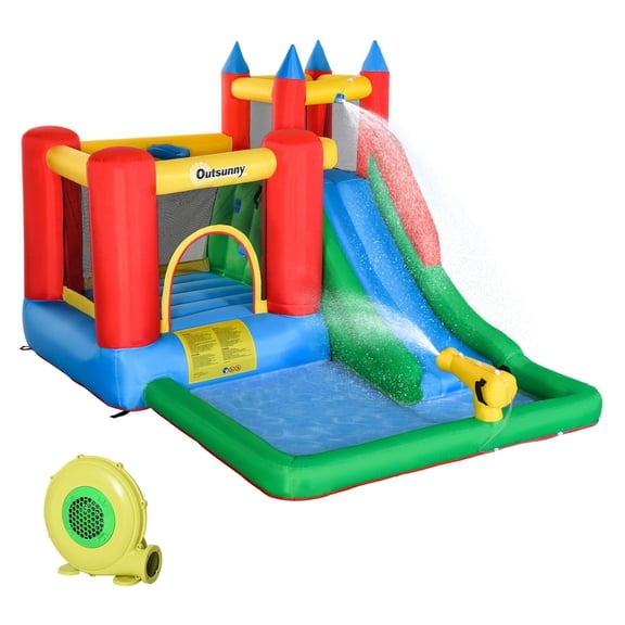 Kids Inflatable Water Slide 6-in-1 Water Park Bounce House with Climbing Wall, Pool & Blower