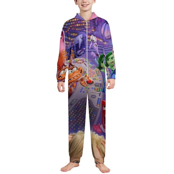 Kids Inside O-u Onesie Pajamas Zip Up One Piece Hooded Sleepwear Fleece Jumpsuits for Boys Girls