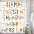 thumbnail image 1 of Kids Inspirational Quotes Shower Curtain Bathroom Set 72Wx72H Inches Funny Cartoon Cute Colorful Motivational Words Rainbow Dots Bath Accessories Classroom Art Home Decor Fabric 12 Pack Hooks, 1 of 3