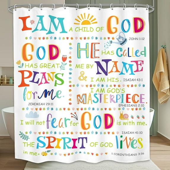 Kids Inspirational Quotes Shower Curtain Bathroom Set 72Wx72H Inches Funny Cartoon Cute Colorful Motivational Words Rainbow Dots Bath Accessories Classroom Art Home Decor Fabric 12 Pack Hooks