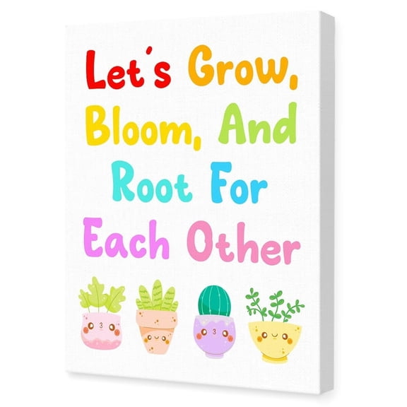 Kids Inspirational Wall Decor,Lets Grow Bloom and Root for Each Other Potted Plant Wall Art,Positive Motivational Wall Decor for Nursery Classroom Kids Room