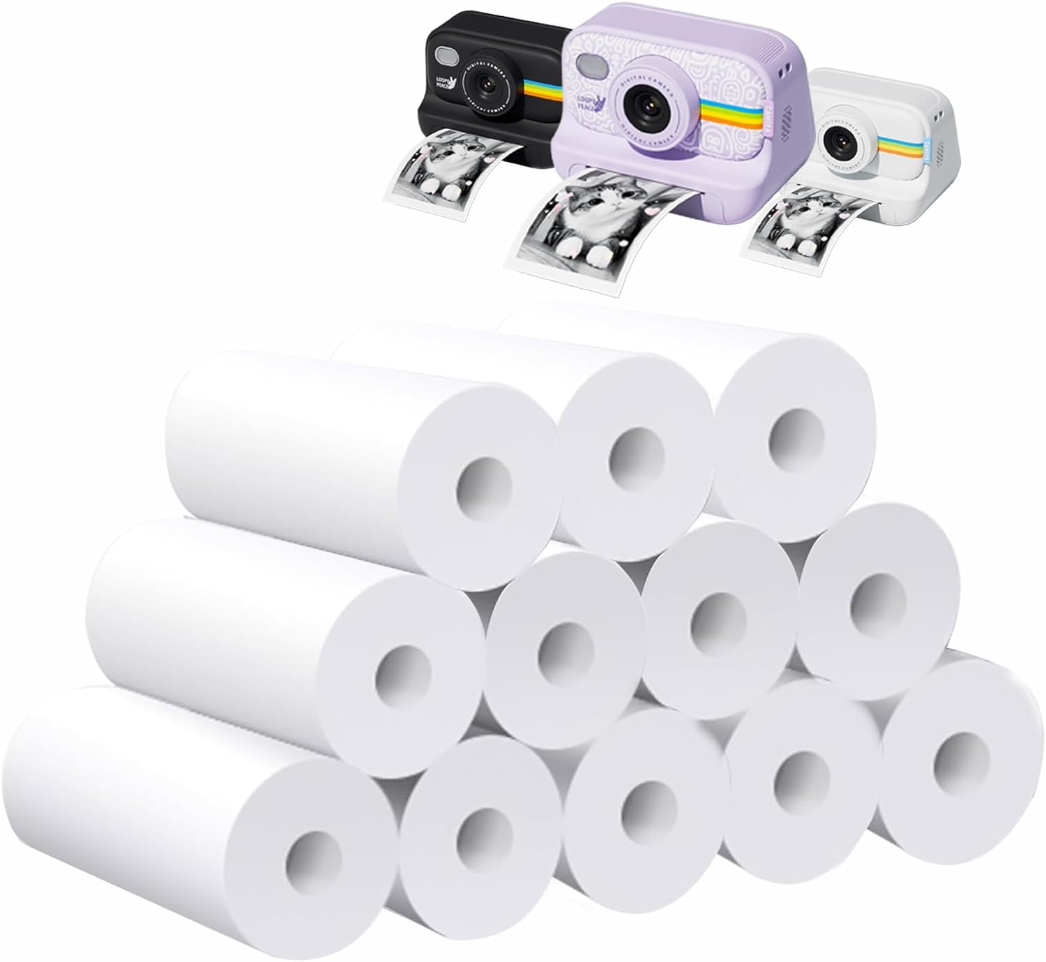 Kids Instant Camera Paper Roll, 12-Pack Refill HD Thermal Print Paper for Kids Portable Instant Print Camera