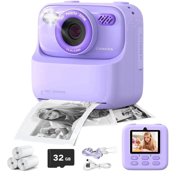 Unbranded Kids Instant Print Camera 1080p Purple