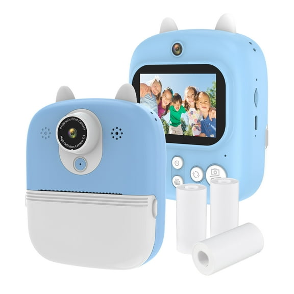Kids Instant Print Camera Digital Camera For Kids 1080P Digital Video Camera Dual Lens 2.4 Inch IPS Screen Built-in Battery With 32GB TF Card & USB Card Reader 3 Rolls Thermal