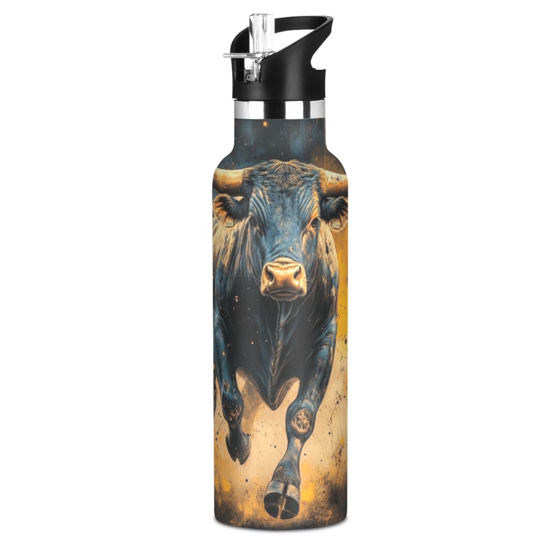 Kids Insulated Stainless Steel Sports Water Bottle 600ml (20oz) A Bull Charging