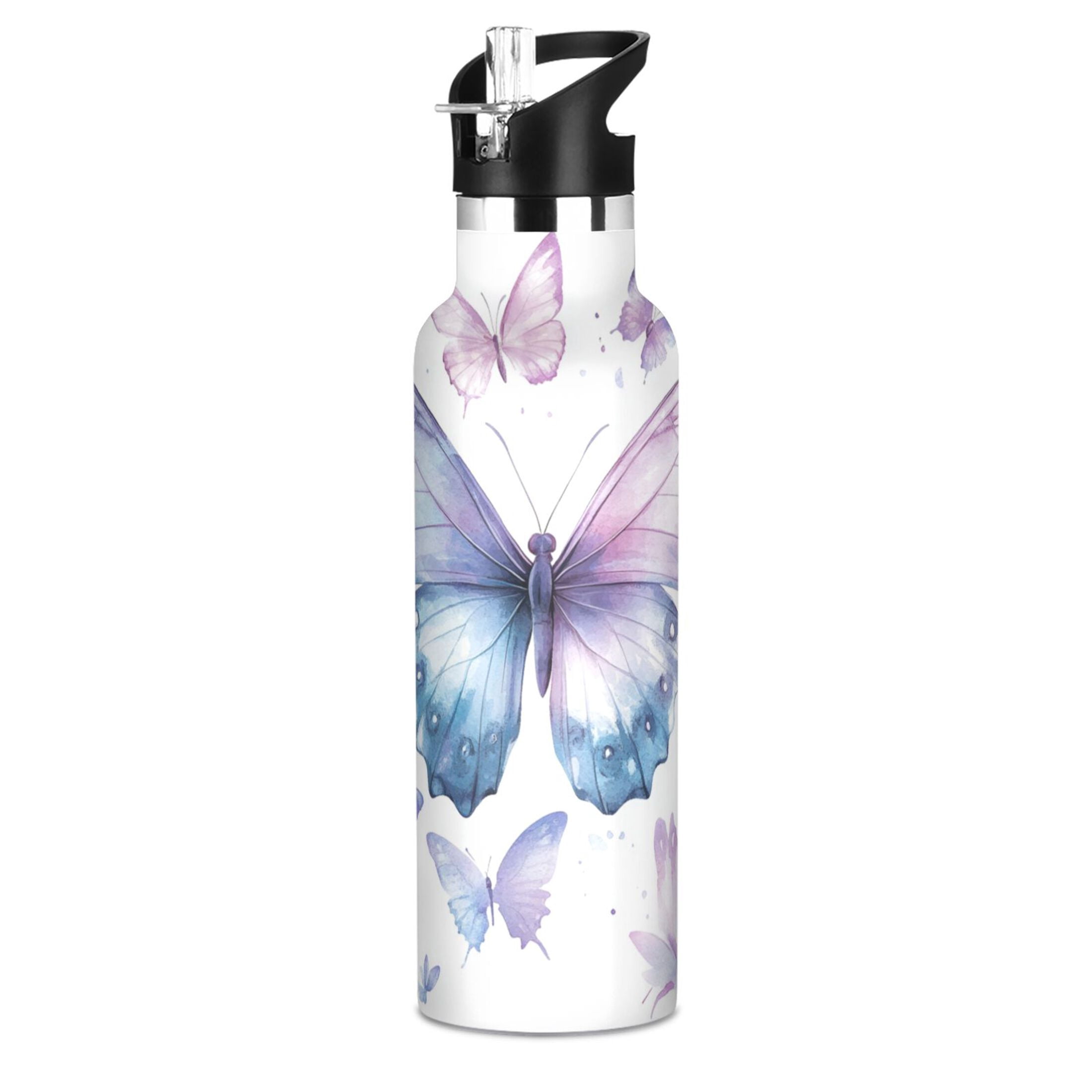 Kids Insulated Stainless Steel Sports Water Bottle 600ml (20oz) A Flock Of Butterflies