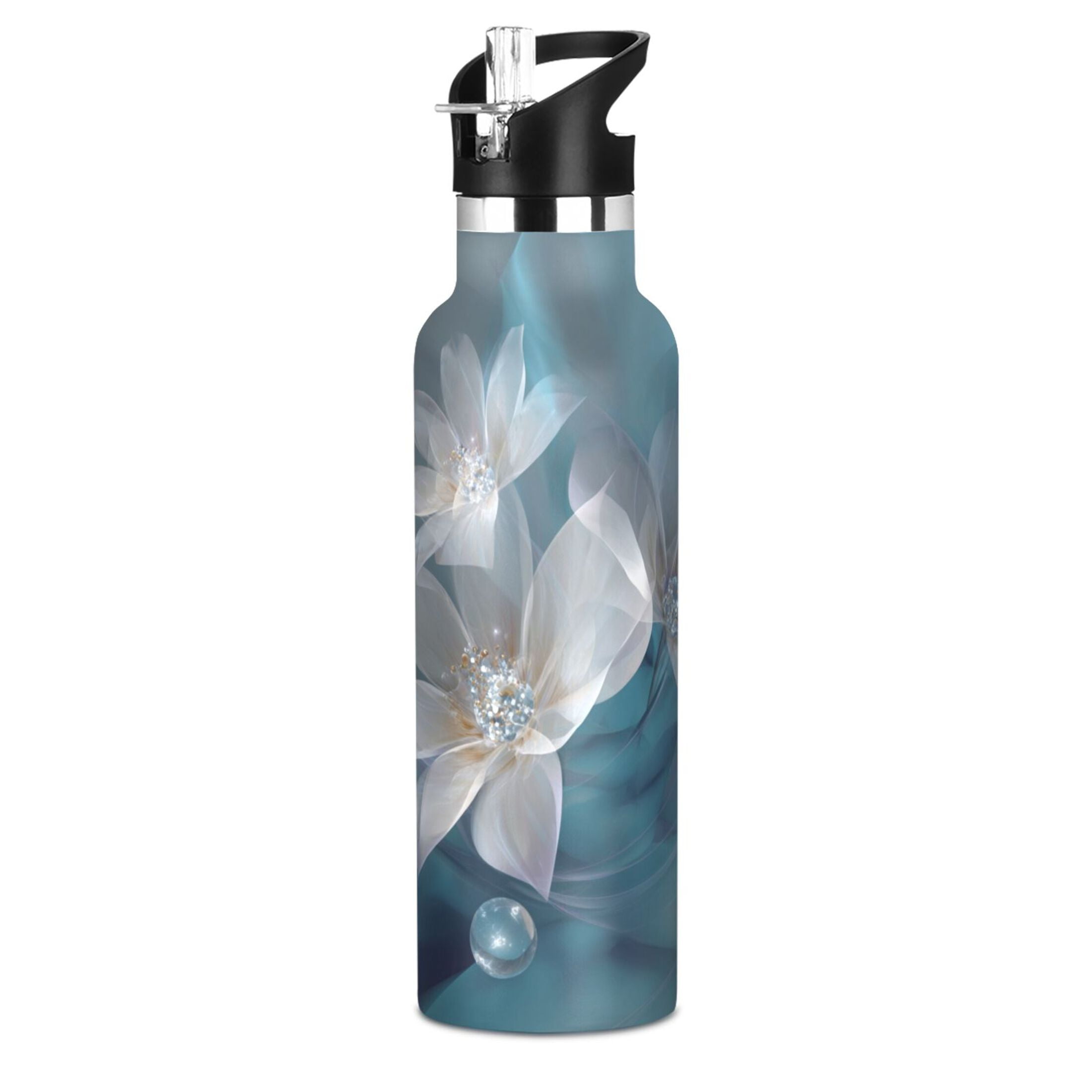 Kids Insulated Stainless Steel Sports Water Bottle 600ml (20oz) Abstract Art Flower