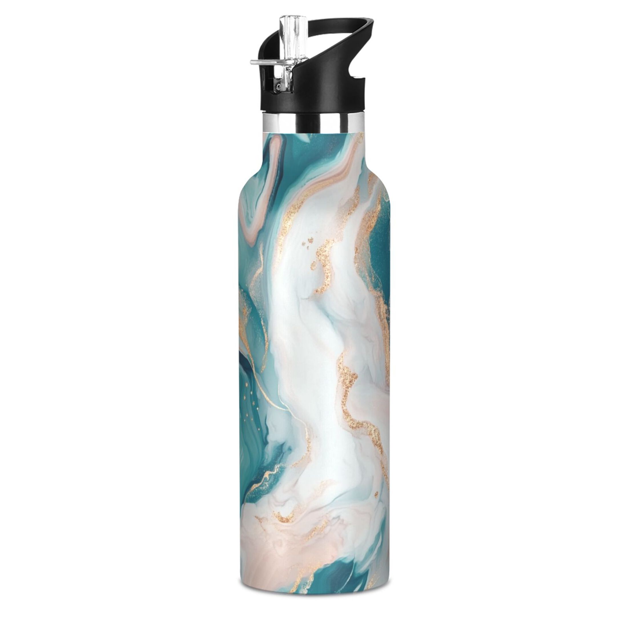 Kids Insulated Stainless Steel Sports Water Bottle 600ml (20oz) Abstract Marble Pattern