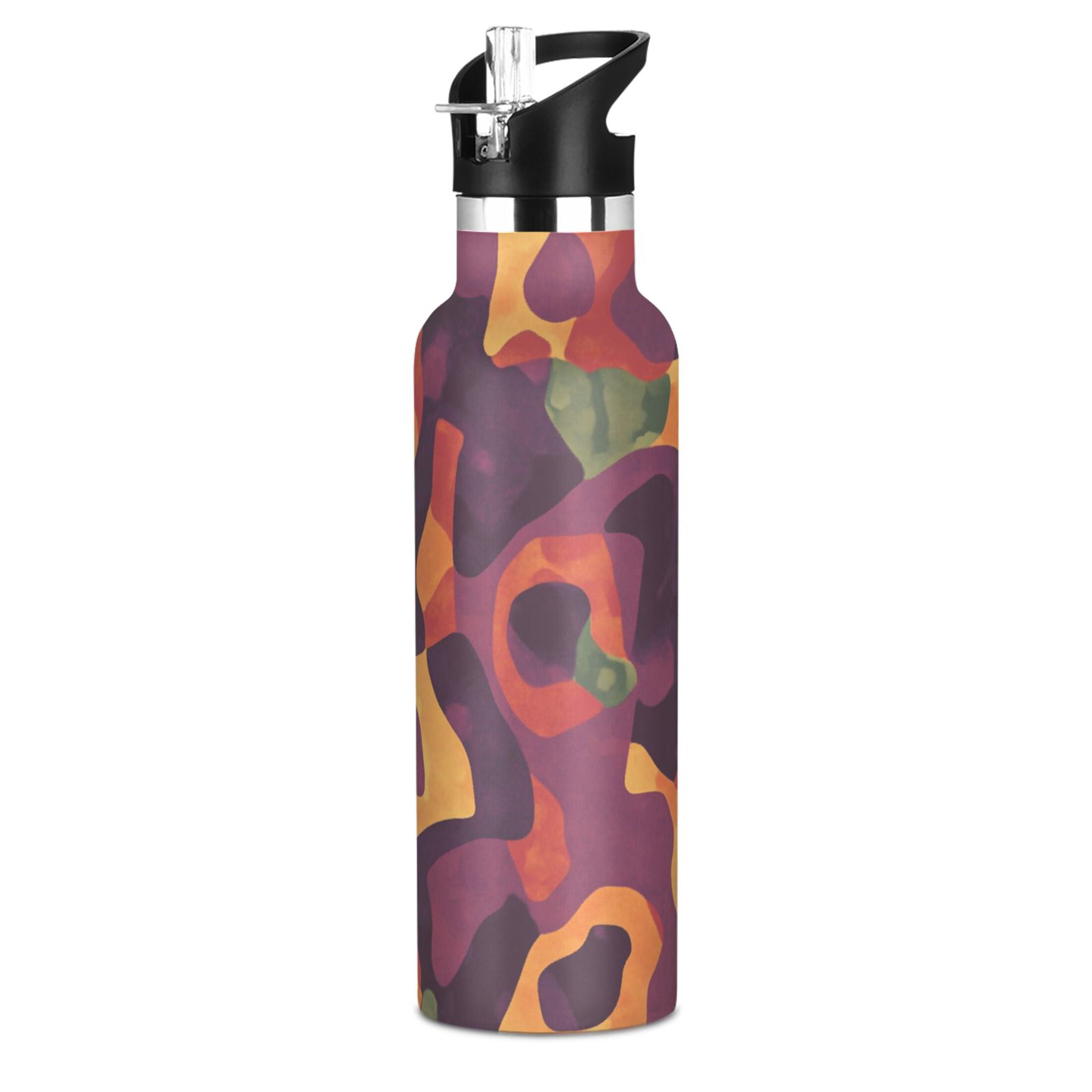 Kids Insulated Stainless Steel Sports Water Bottle 600ml (20oz) Abstract Pizza Pattern