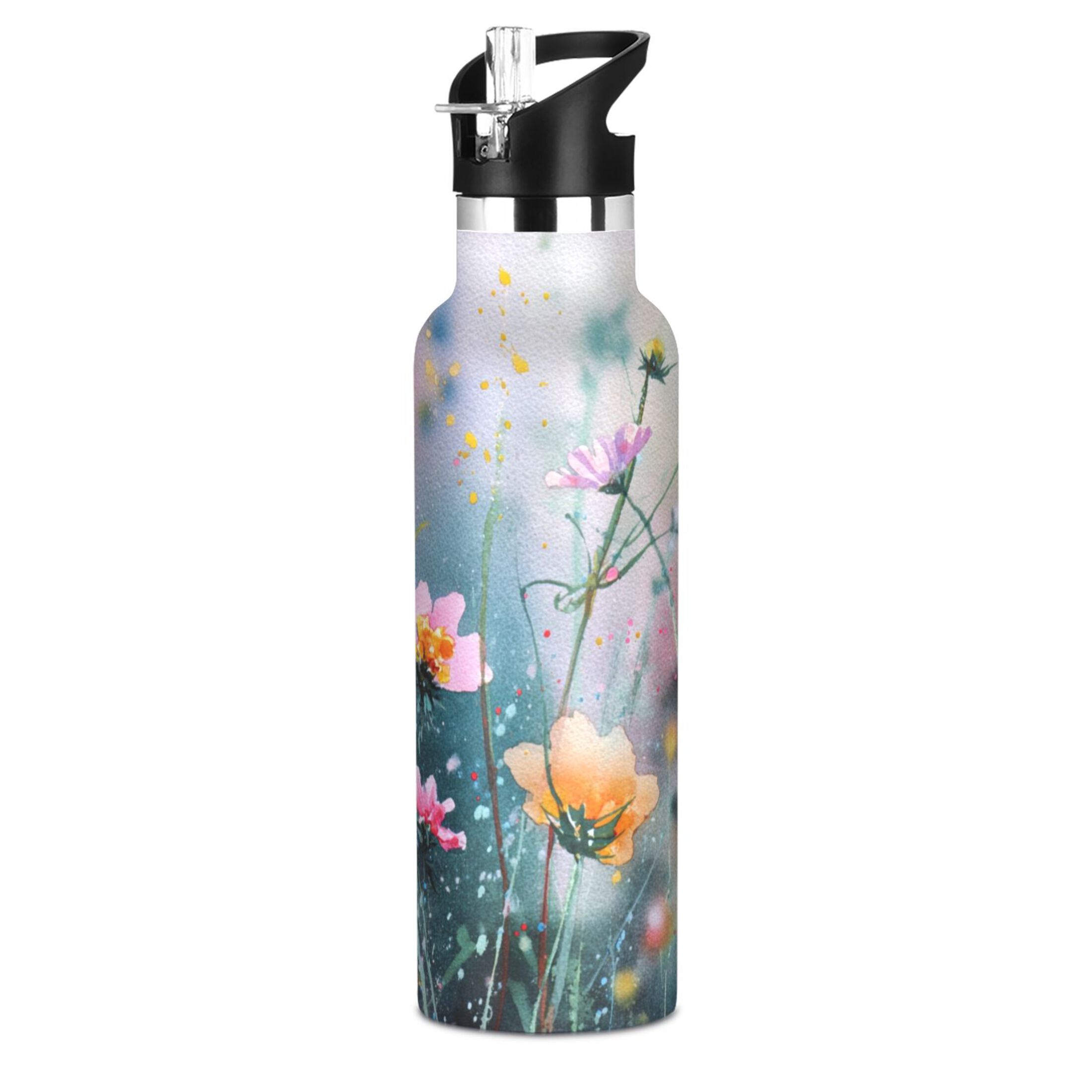 Kids Insulated Stainless Steel Sports Water Bottle 600ml (20oz) Abstract Wildflowers