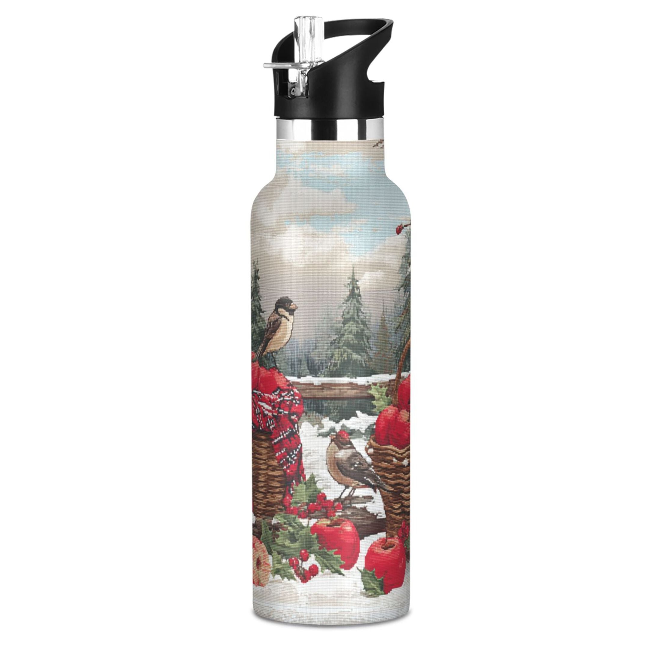 Kids Insulated Stainless Steel Sports Water Bottle 600ml (20oz) Apples and Baskets
