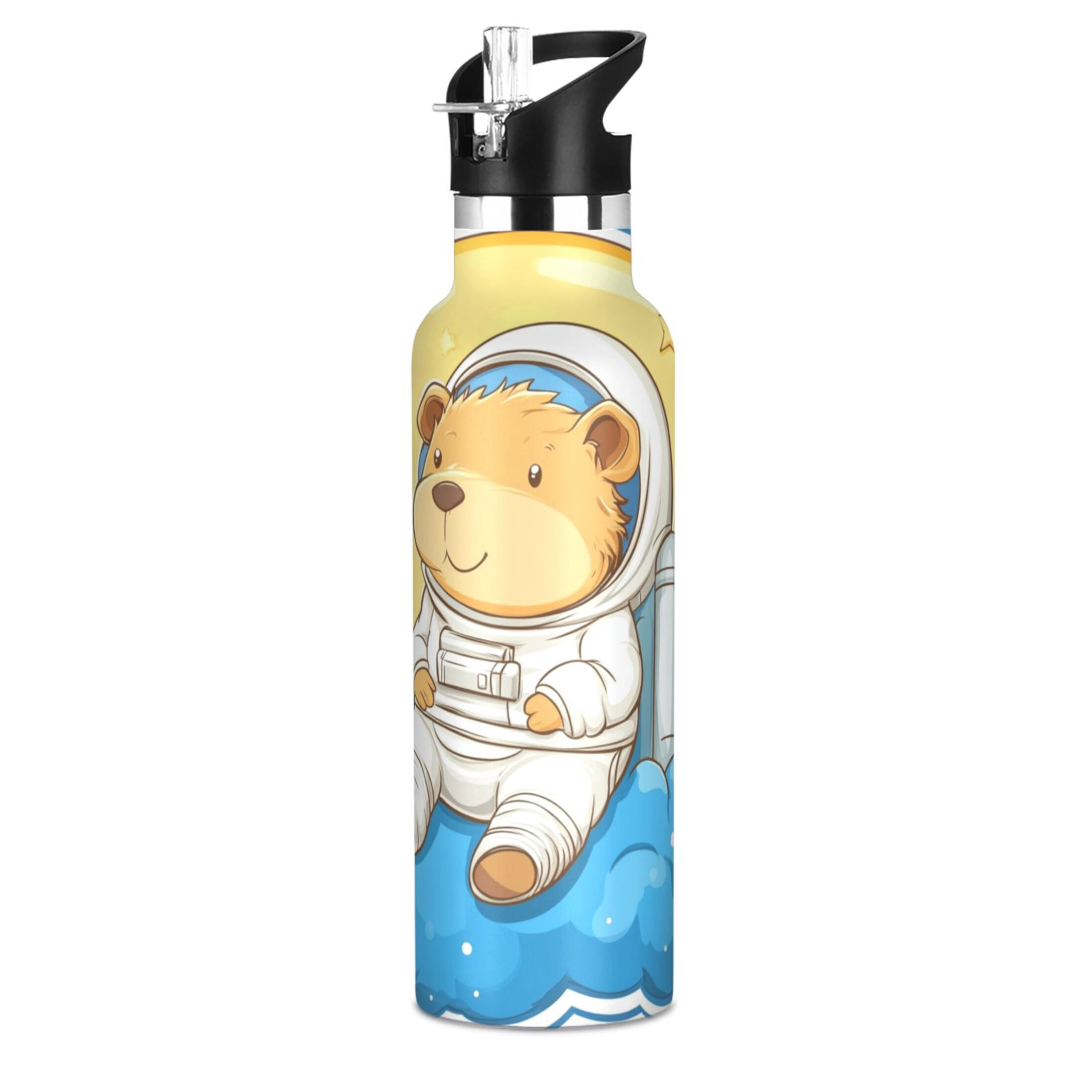 Kids Insulated Stainless Steel Sports Water Bottle 600ml (20oz) Astronaut Capibara