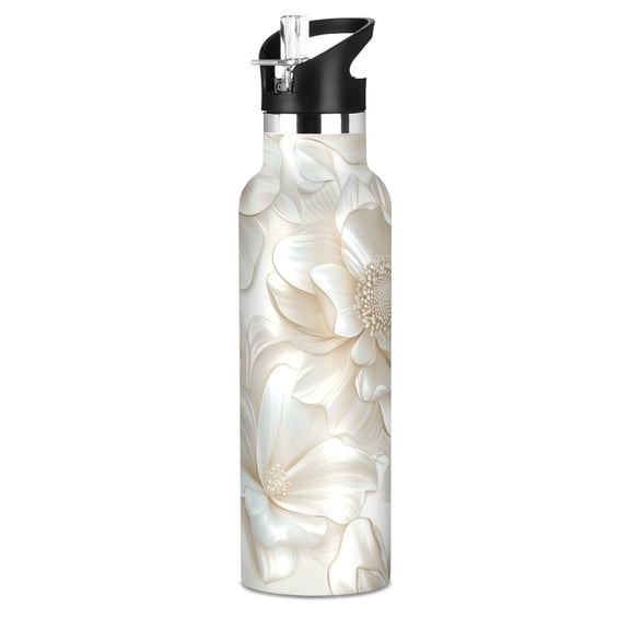 Kids Insulated Stainless Steel Sports Water Bottle 600ml (20oz), BPA-Free 3d Beige Floral