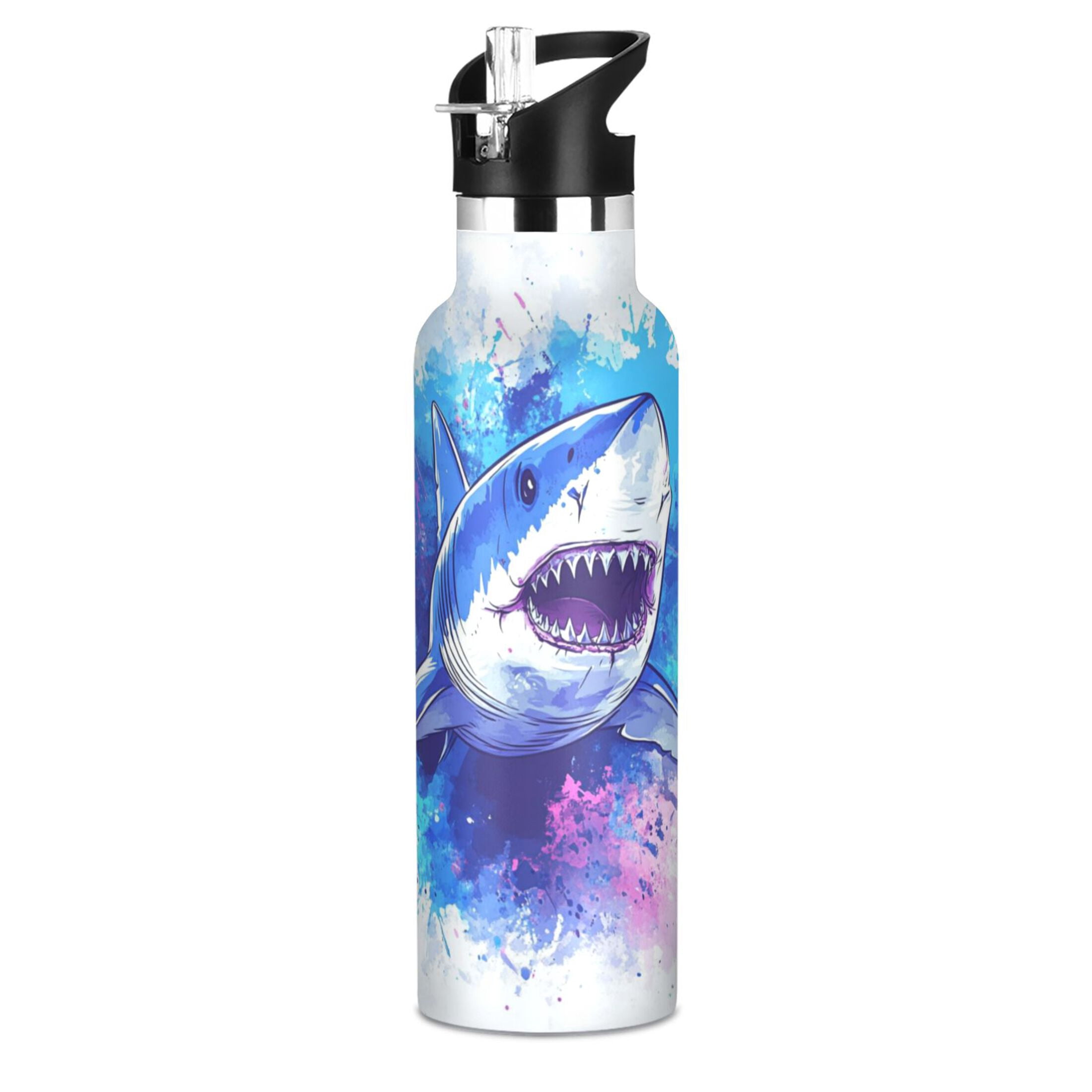 Kids Insulated Stainless Steel Sports Water Bottle 600ml (20oz), BPA-Free Angry Shark