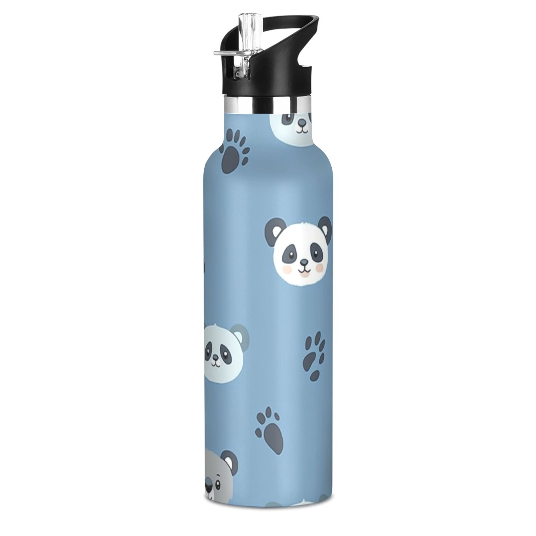 Kids Insulated Stainless Steel Sports Water Bottle 600ml (20oz), BPA-Free Animal Paw Prints and Panda