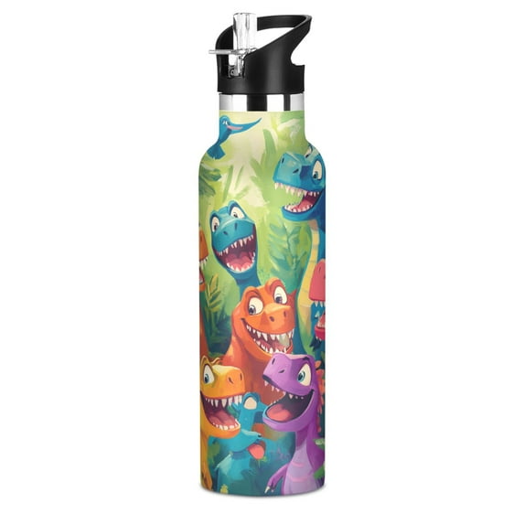 Kids Insulated Stainless Steel Sports Water Bottle 600ml (20oz), BPA-Free Colorful Cartoon Dinosaurs