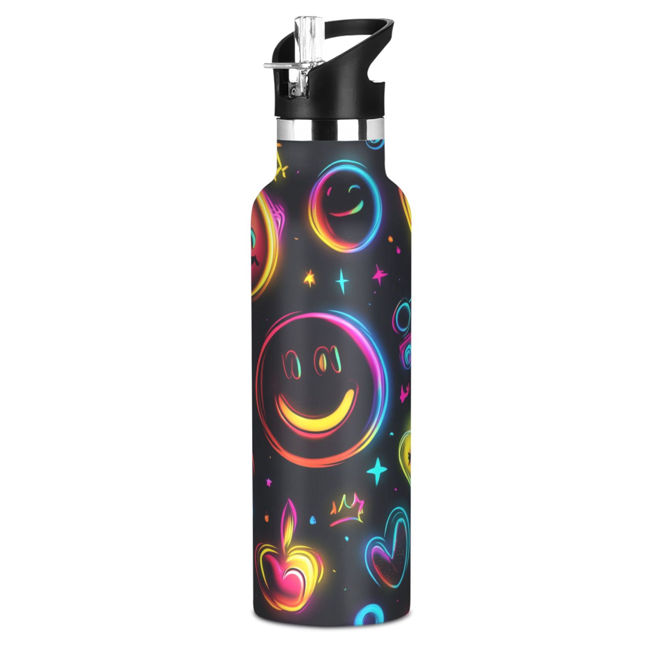 Kids Insulated Stainless Steel Sports Water Bottle 600ml (20oz), BPA-Free Cute Smiling Faces