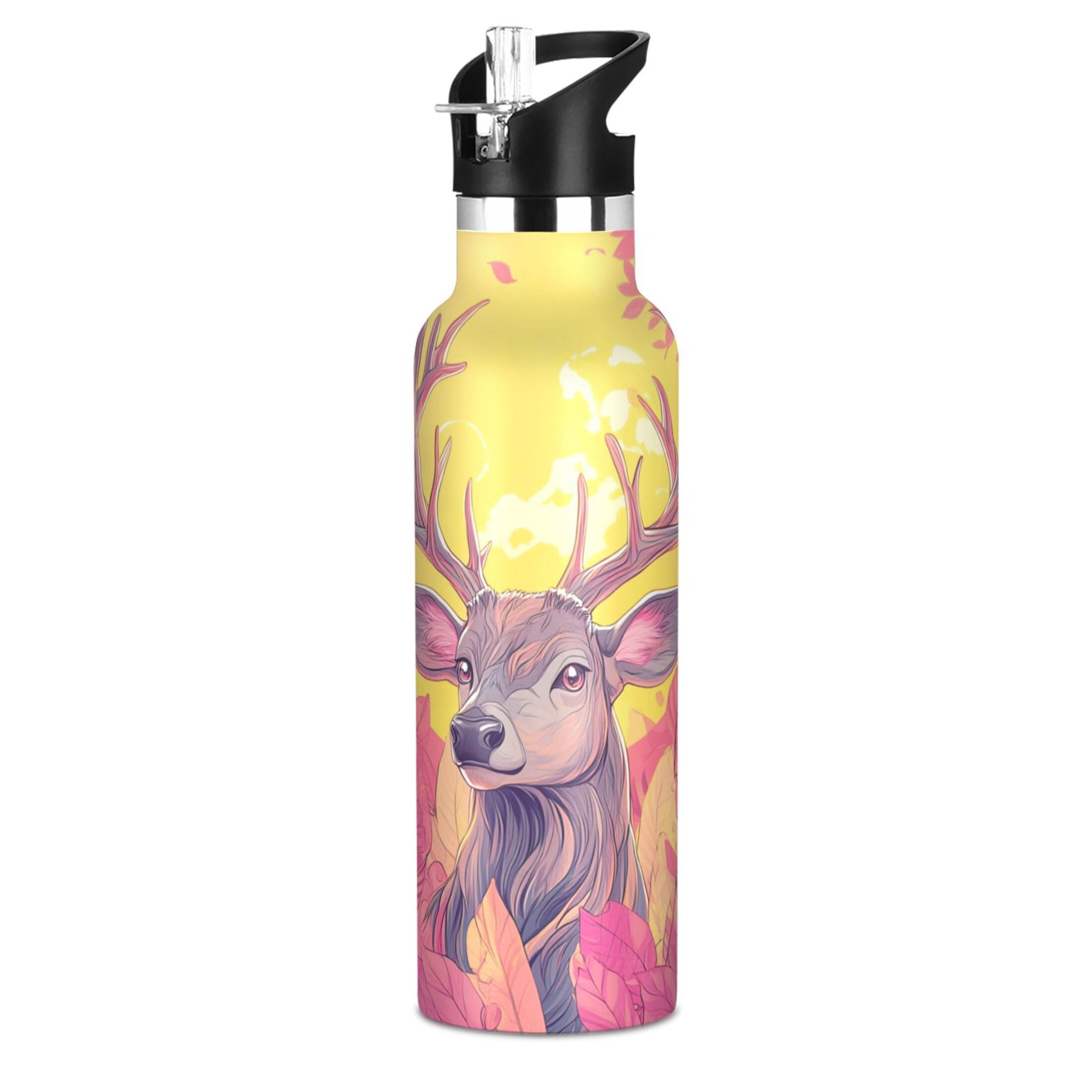 Kids Insulated Stainless Steel Sports Water Bottle 600ml (20oz), BPA-Free Deer with Massive Antlers