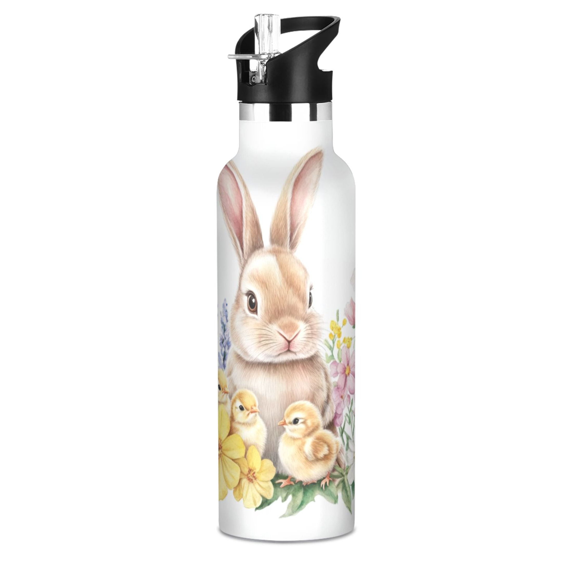 Kids Insulated Stainless Steel Sports Water Bottle 600ml (20oz), BPA-Free Easter Bunny and Chicks