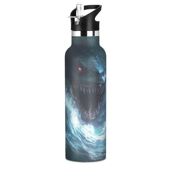 Kids Insulated Stainless Steel Sports Water Bottle 600ml (20oz), BPA-Free Fierce Shark